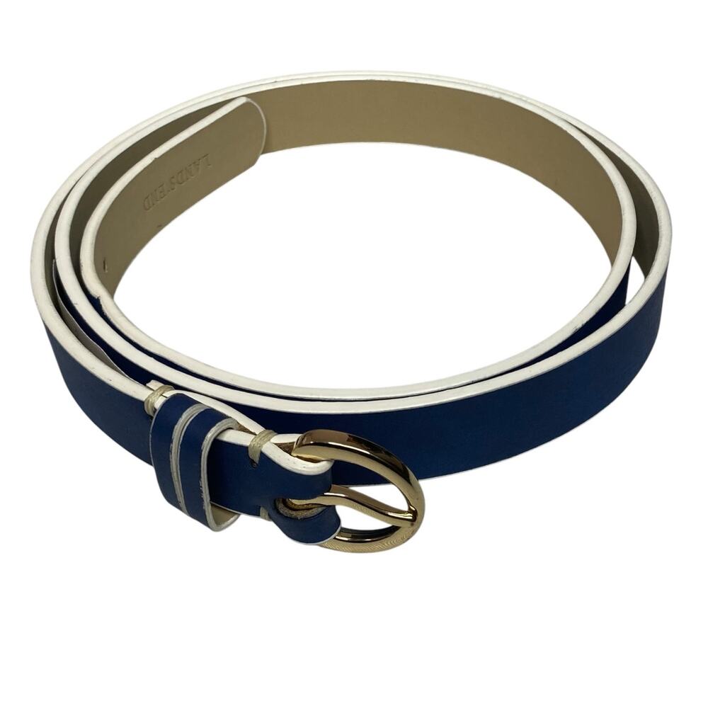 Lands' End Women's Skinny Belt Blue Contrast Edge Size Medium 10-12 Preppy